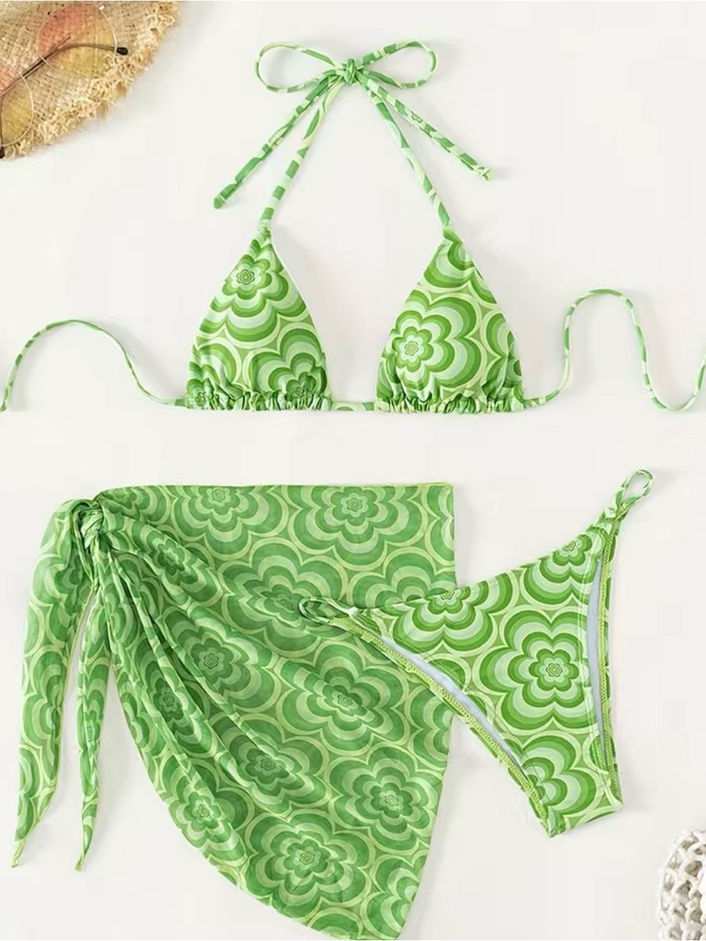 Green Floral Triangle Bikini Set - Brand: